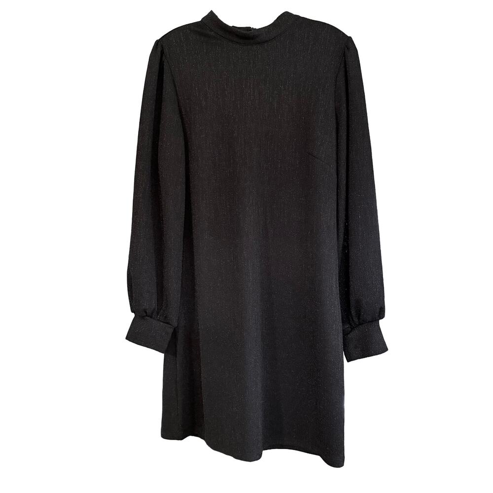 Sanctuary Black Metallic Shimmer Mock Neck Puff Sleeve Mini Party Dress Size M